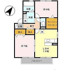 ウィルモアシャトーB棟 2LDKの間取図画像