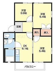 ハイツ森 3DKの間取図画像