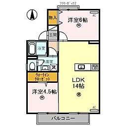 ピュアハイツ有本 2LDKの間取図画像