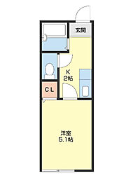 TJ鳴神2 A棟B棟 1Kの間取図画像