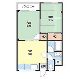 園村マンション 2DKの間取図画像