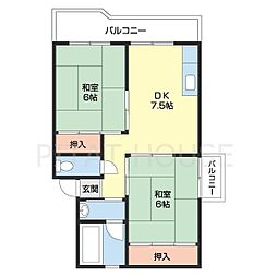 フェリースマンション 2DKの間取図画像