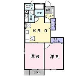 メルヴェーユ2 2Kの間取図画像