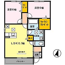 D-room秋月B 2LDKの間取図画像
