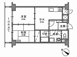 リビエラ逗子マリーナ7号棟 2DKの間取図画像