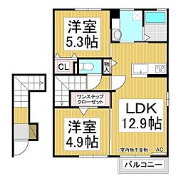 レセンテ潤美 2LDKの間取図画像