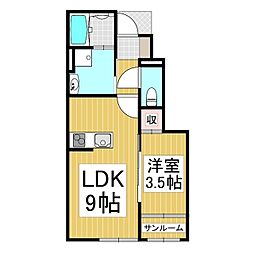 千曲シモンド 1階1LDKの間取り