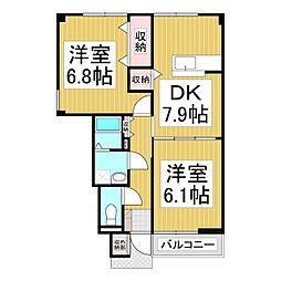 リュミエールB 2DKの間取図画像