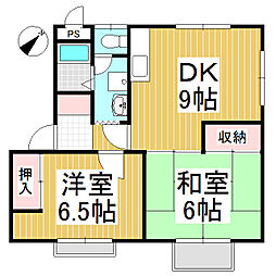 グリーンヒル村上B 2DKの間取図画像