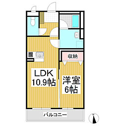 ディアコート中央 1LDKの間取図画像