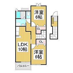 ベルヴィル 2LDKの間取図画像