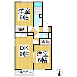 カーサ氷鉋B 2DKの間取図画像