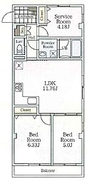 江戸川区西葛西8丁目マンション 2SLDKの間取図画像