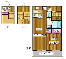 コートヴィラ氷川 1LDKの間取図画像