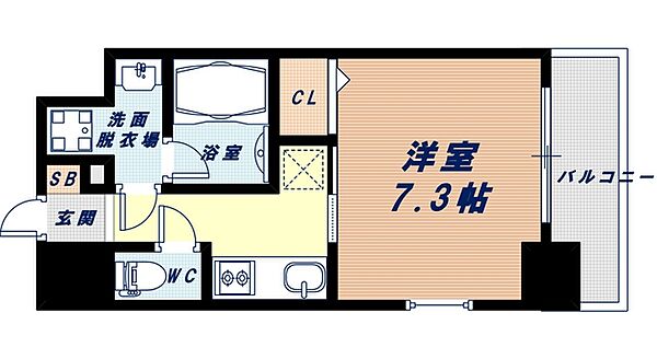 ワールドアイ大阪ドームシティ ｜大阪府大阪市西区千代崎2丁目(賃貸マンション1K・3階・25.53㎡)の写真 その2