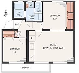 左近山団地4-24号棟 2LDKの間取図画像