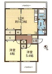 ベターハウス大和1号棟 2LDKの間取図画像