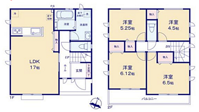 間取り：小学校や保育園が近くに点在！子育て世帯に優しい好立地です♪駐車スペース並列2台分完備♪(車種による)ゆとりのあるリビング♪全居室収納有！暮らしを彩る設備・仕様が充実した住み心地の良い4LDK住まい♪