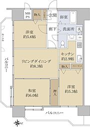 ライオンズプラザ長町中央 3階3LDKの間取り