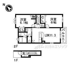 @三雲D 2LDKの間取図画像