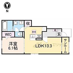 バンブーニンA 1LDKの間取図画像
