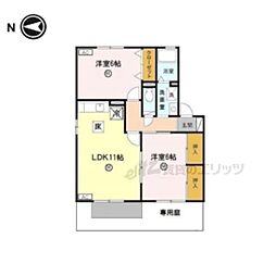 コーポはおりやB 2LDKの間取図画像