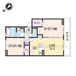 JR草津線 手原駅 徒歩17分の賃貸アパート 1階2LDKの間取り