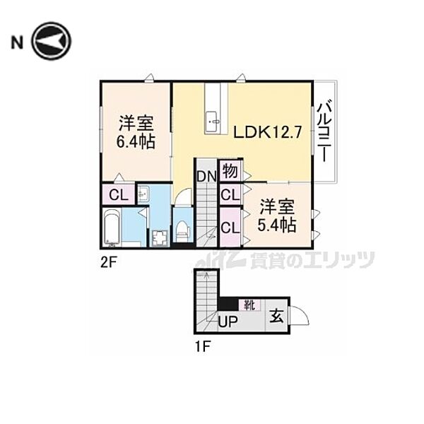 滋賀県草津市追分８丁目(賃貸アパート2LDK・2階・62.95㎡)の写真 その2