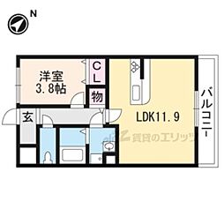 JR草津線 手原駅 徒歩11分の賃貸アパート 1階1LDKの間取り