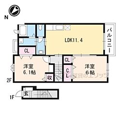 ノイ　ナリッシュ　ｂ 2階2LDKの間取り