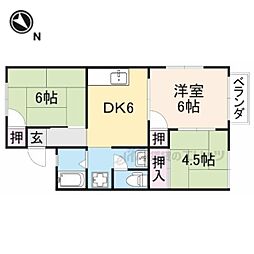 レイクハイツ西今B 3DKの間取図画像