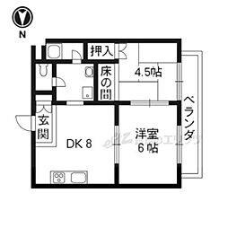 梅影ハイツ 2DKの間取図画像