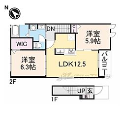 ジュネス・ドミールII 2LDKの間取図画像