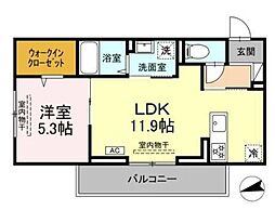 アンソレイユ宮ノ上 1LDKの間取図画像