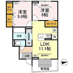 秦野市千村5丁目アパート 2LDKの間取図画像