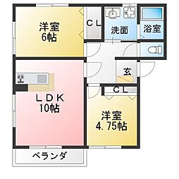 ララアート湘南 2LDKの間取図画像