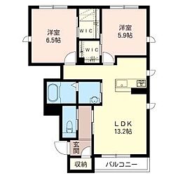 シャンソーレB 2LDKの間取図画像
