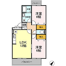 アルファタウン秦野新町B 2LDKの間取図画像