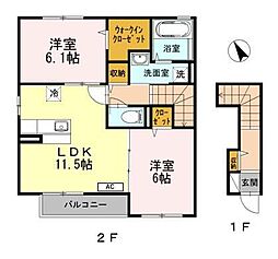 ハイネスB 2LDKの間取図画像