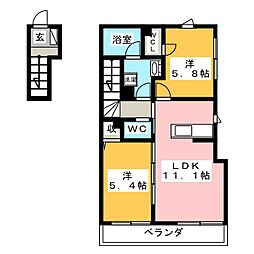 RISE秦野 2LDKの間取図画像