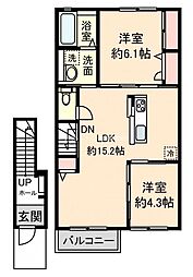 スクワールおおいI 2LDKの間取図画像
