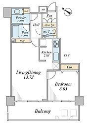 朝日マンション目黒 1LDKの間取図画像