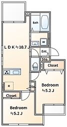 川崎市川崎区四谷下町マンション 2LDKの間取図画像