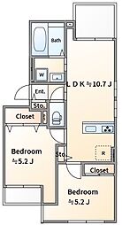 川崎市川崎区四谷下町マンション 2LDKの間取図画像