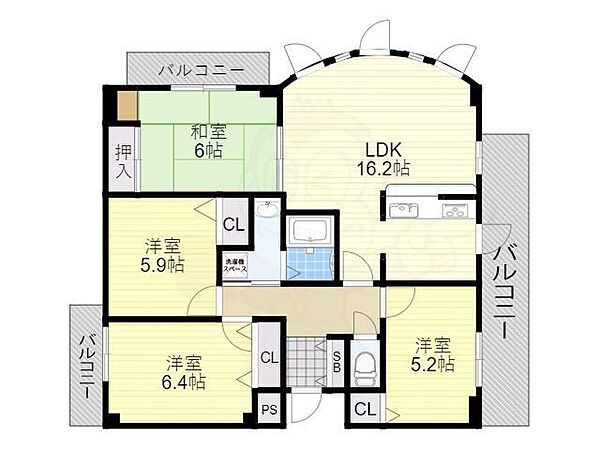 大阪府豊中市向丘１丁目(賃貸マンション4LDK・6階・84.44㎡)の写真 その2