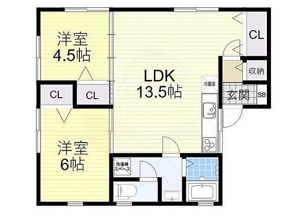 大阪府箕面市如意谷１丁目(賃貸アパート3LDK・2階・54.00㎡)の写真 その2