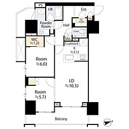 ザ・パークハウス横浜山下町 2LDKの間取図画像