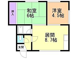 石田マンション 2LDKの間取図画像