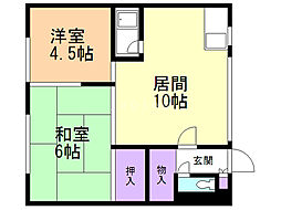 西岡ハイツB 2LDKの間取図画像