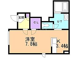 ミントハイム 1階1Kの間取り